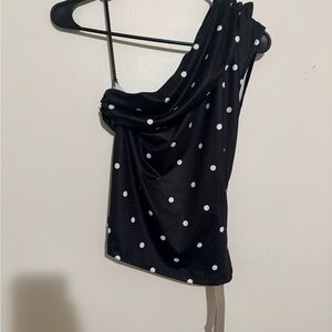 Missguided + Black One-Shoulder Polka Dot Dress